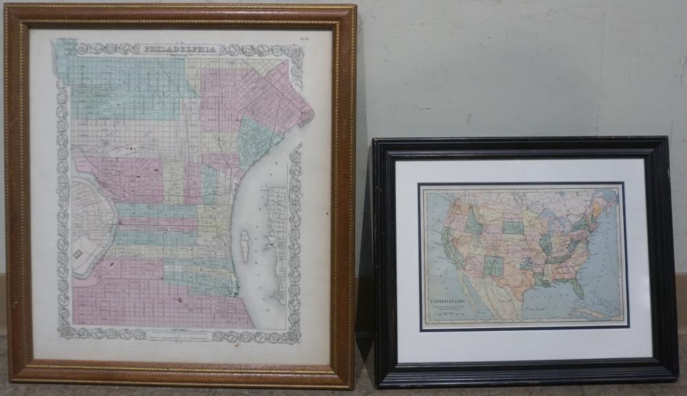 Appraisal: TWO MAPS OF THE CONTINENTAL U S AND PHILADELPHIA FRAME