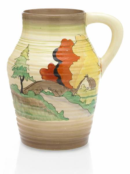 Appraisal: A Clarice Cliff hand painted pottery Lotus jug for Wilkinson