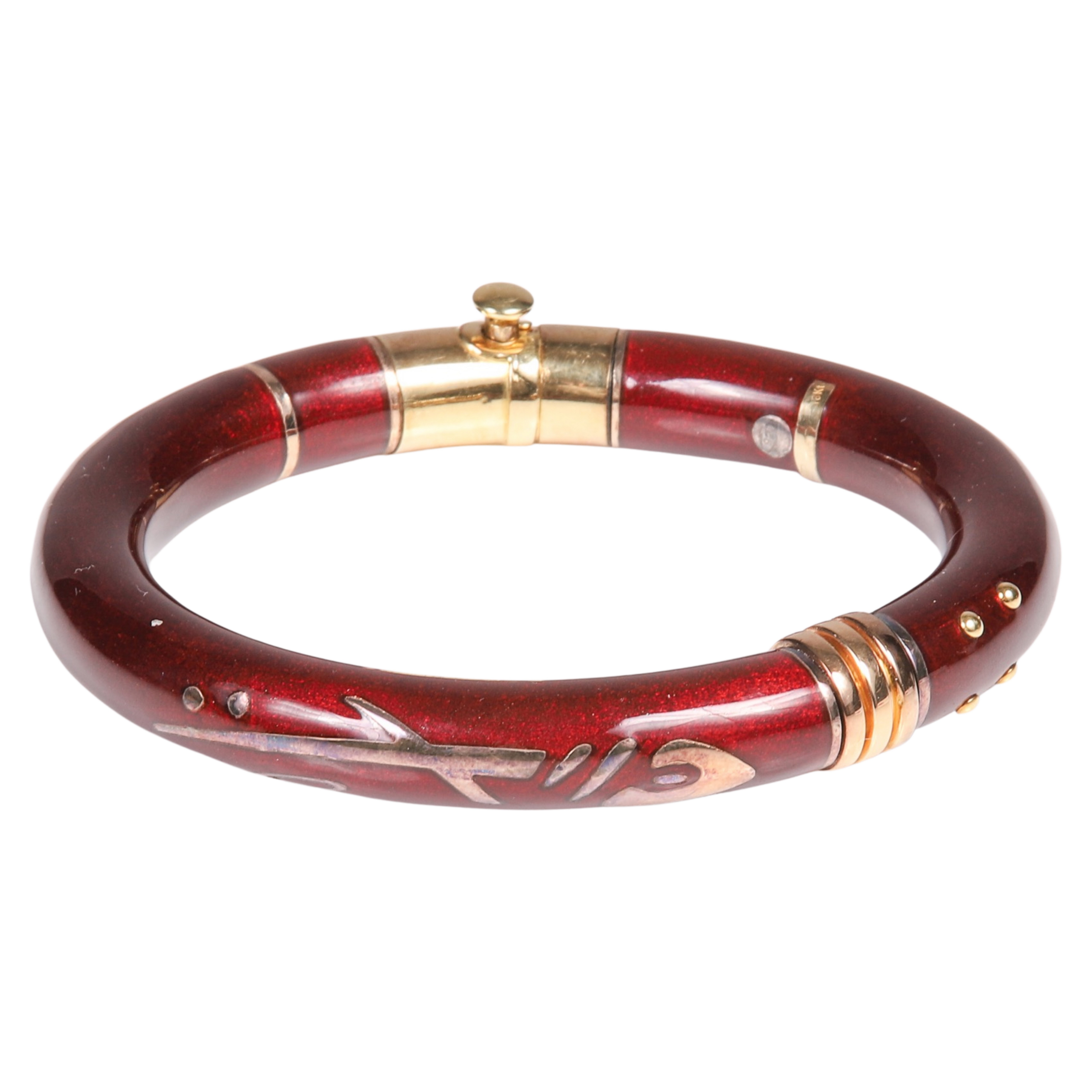 Appraisal: La Nouvelle Bague K enamel and sterling bangle tube bangle