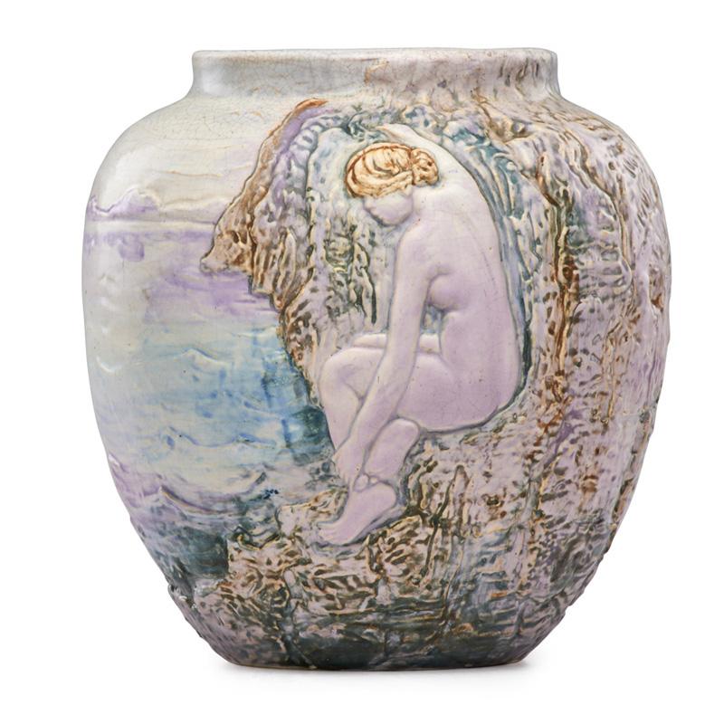 Appraisal: WELLER Rare vase with nude figure Condition Report Excellent condition