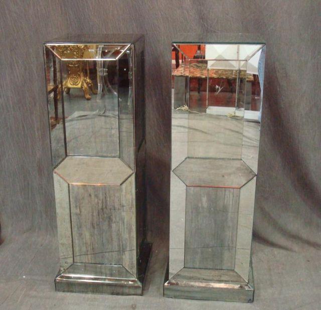 Appraisal: Pair of Mirrored Pedestals From a Long Island location Dimensions