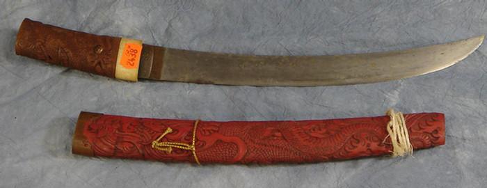 Appraisal: Japanese Dagger curved blade long in carved scabbard Estimate -