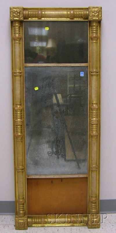 Appraisal: Classical Gilt-gesso Split-baluster Overmantel Mirror New England c the three-part