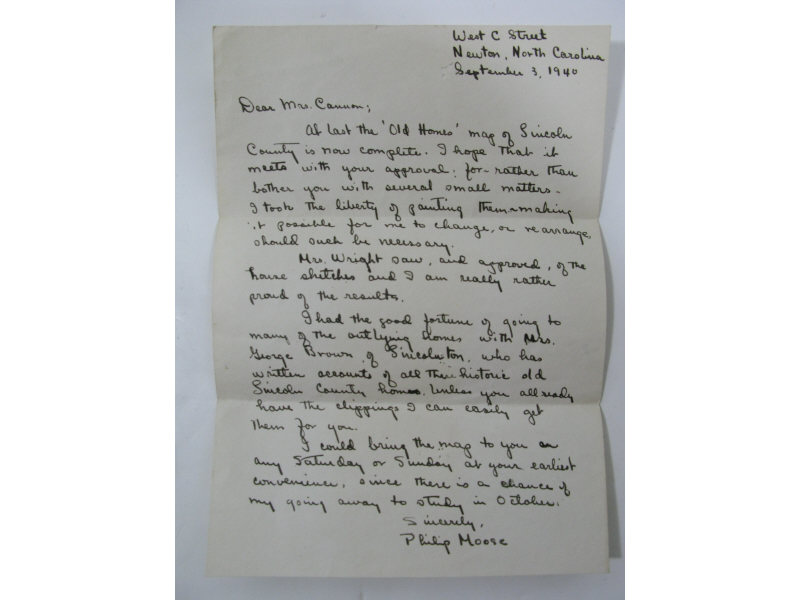 Appraisal: Philip Moose Letter Old Homes of Lincoln Co from Philip