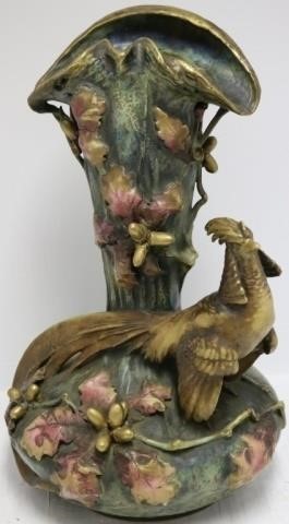 Appraisal: LATE TH C AUSTRIAN AMPHORA FIGURAL VASE SIGNEDON BASE PHEASANT