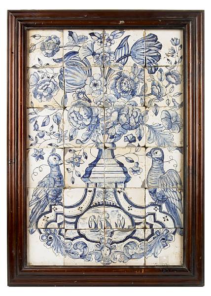 Appraisal: A group of blue and white earthenware tiles framed as