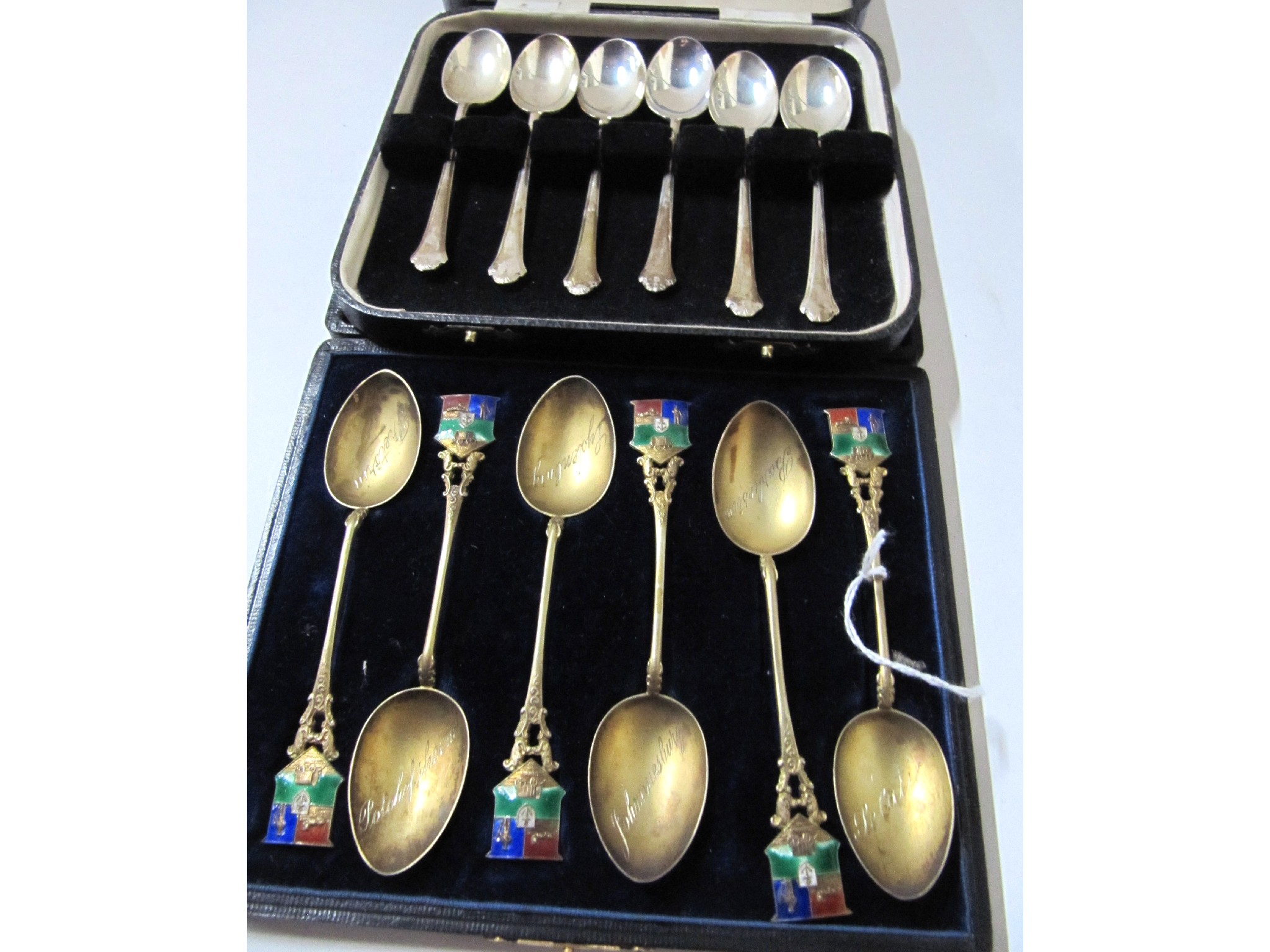 Appraisal: A lot comprising a cased set of six silver gilt