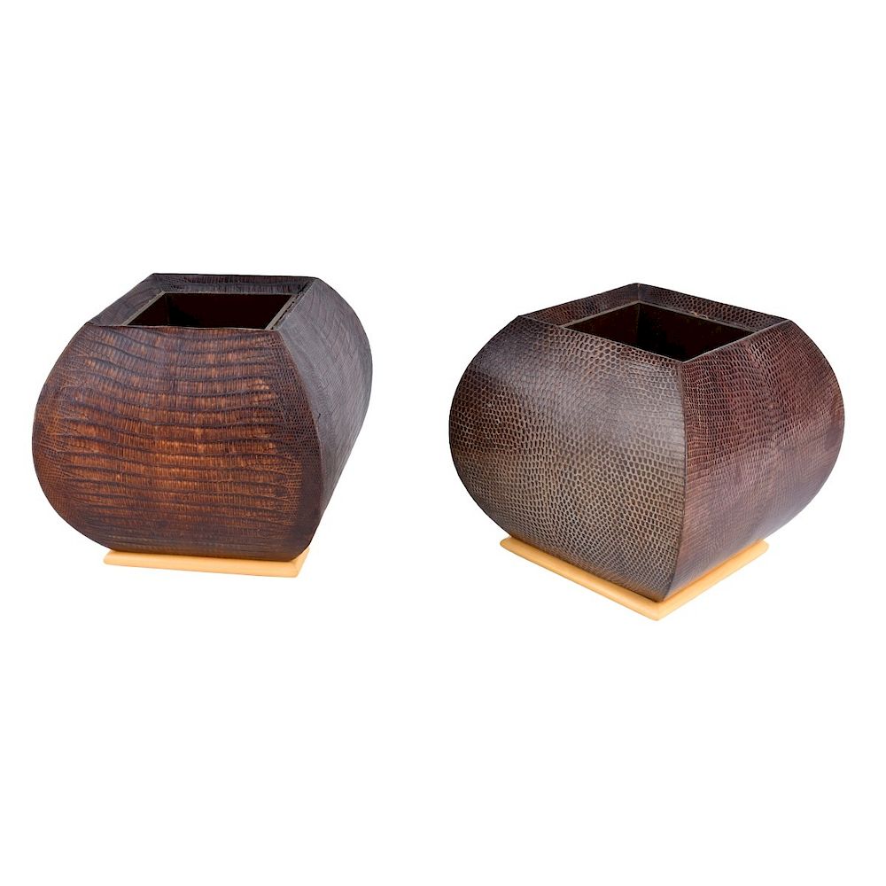 Appraisal: Pair of Nicholas Mongiardo Lizard Skin Planters Pair of Nicholas