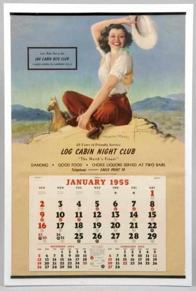 Appraisal: Rolf Armstrong Western-Themed Calendar Description Advertising Log Cabin Night Club