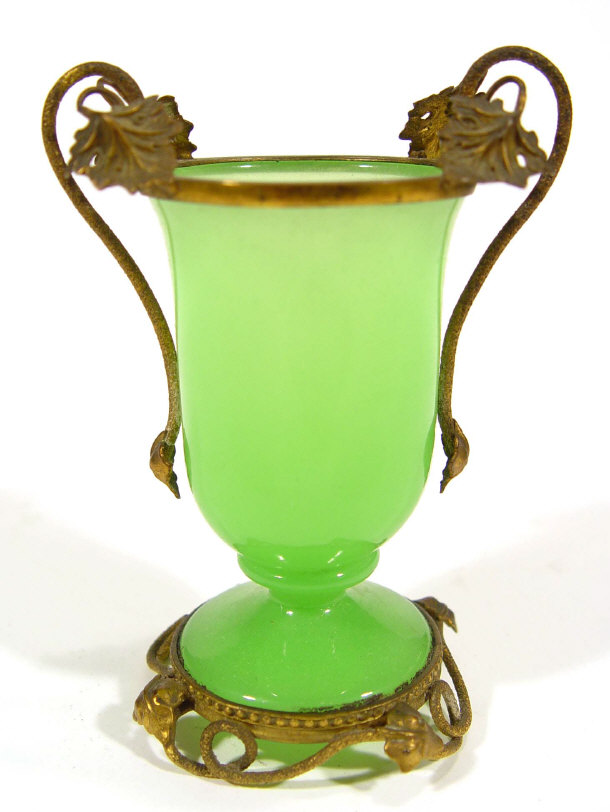 Appraisal: Green opaque glass vase with ormolu mounts cm high