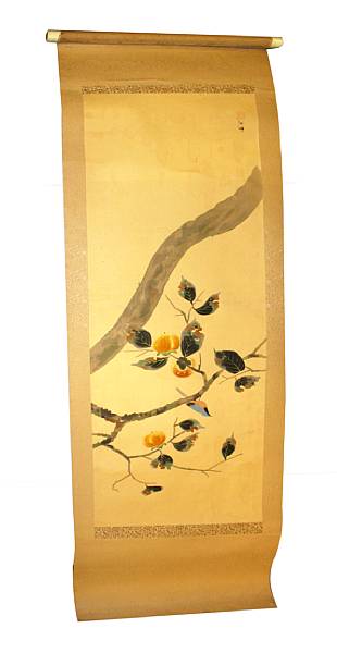 Appraisal: A Japanese hanging scroll of bird on persimmon branch unidentified