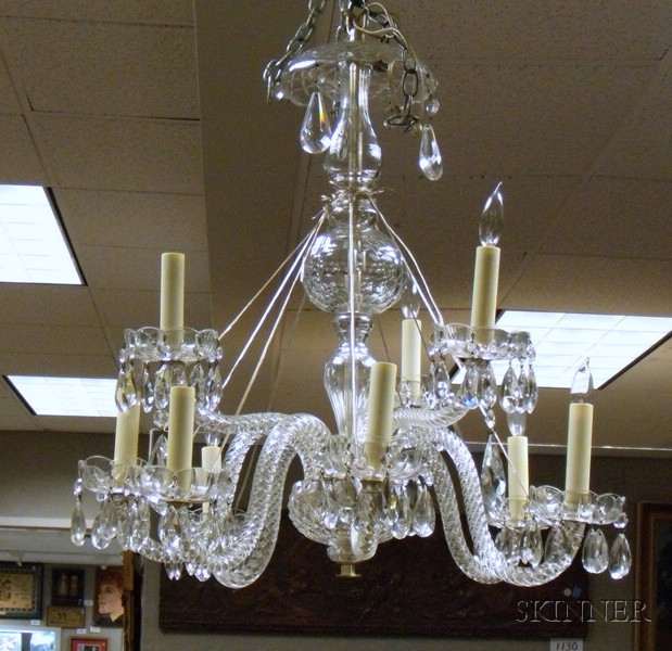 Appraisal: Colorless Cut Glass Nine-Arm Chandelier electrified approx ht wd in