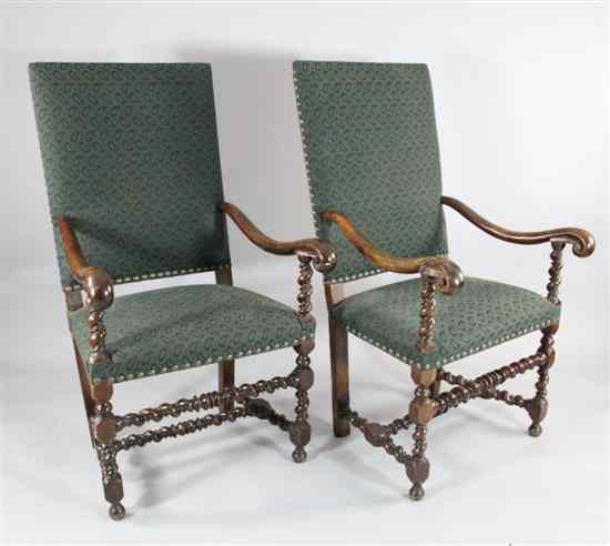 Appraisal: A pair of late th century design carved walnut armchairs