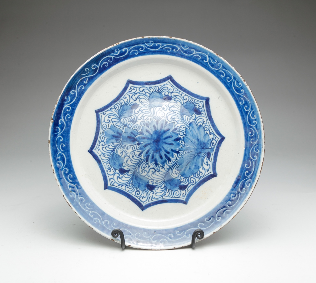 Appraisal: Eighteenth century Tin glazed in cobalt with floral center medallion