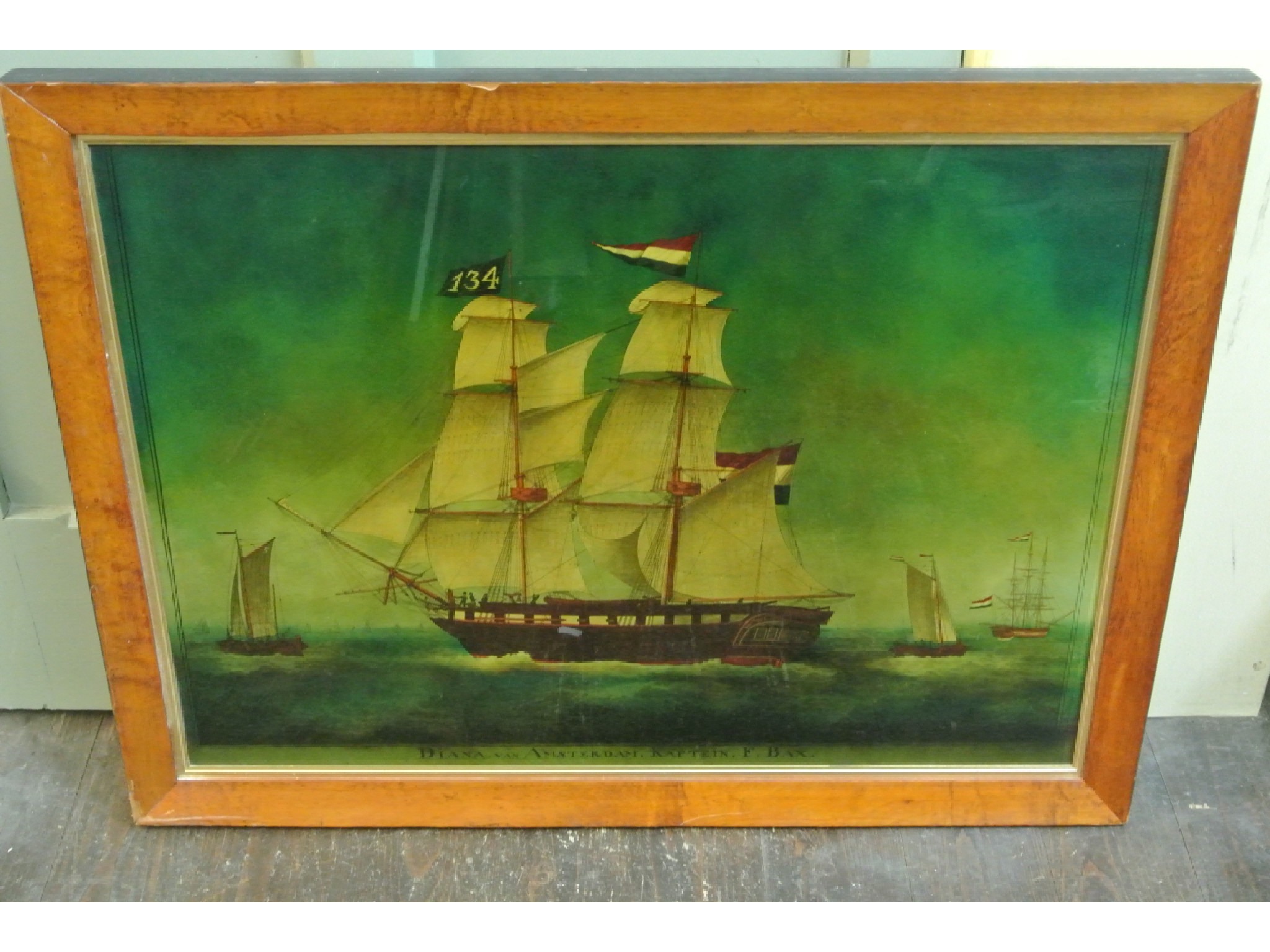 Appraisal: A pair of painted and printed marine subjects on glass