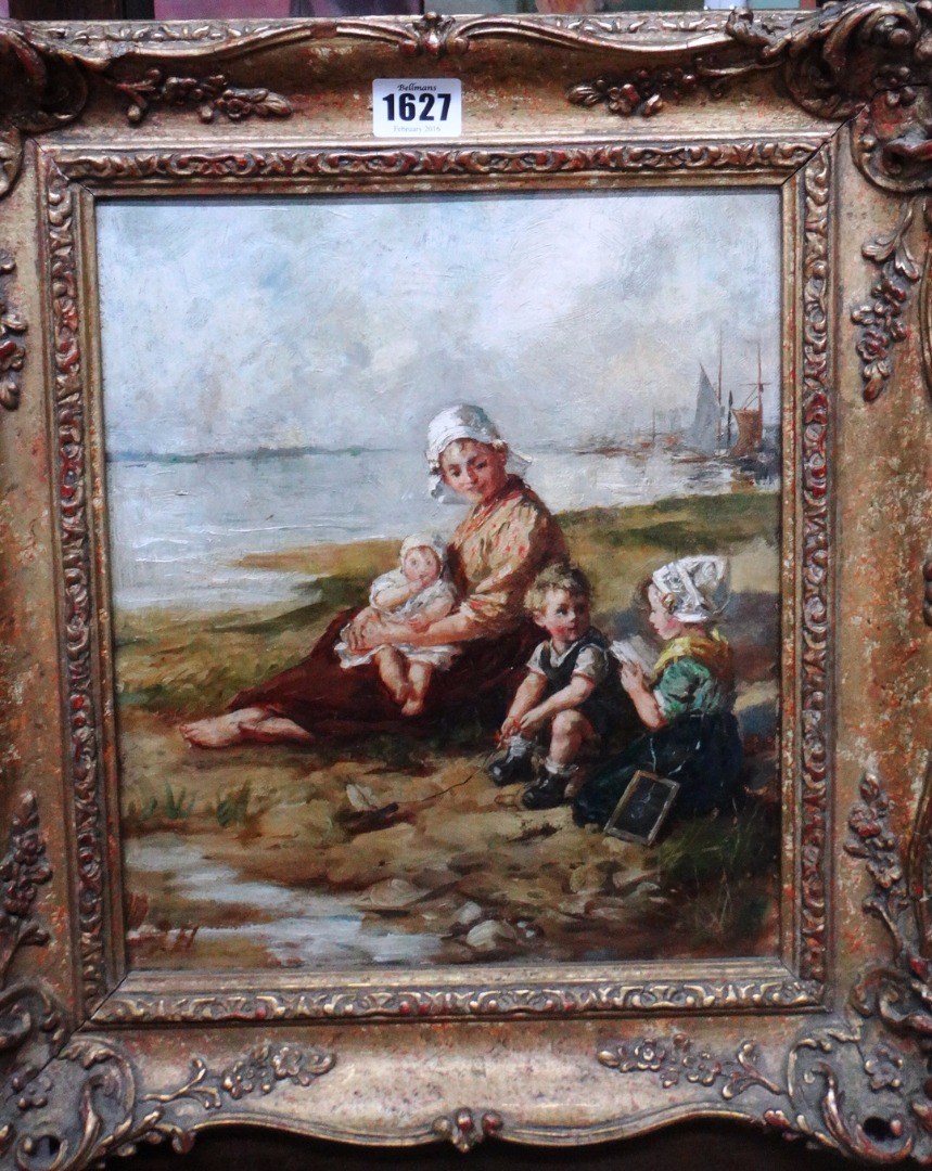 Appraisal: J H late th century Mother and children on a