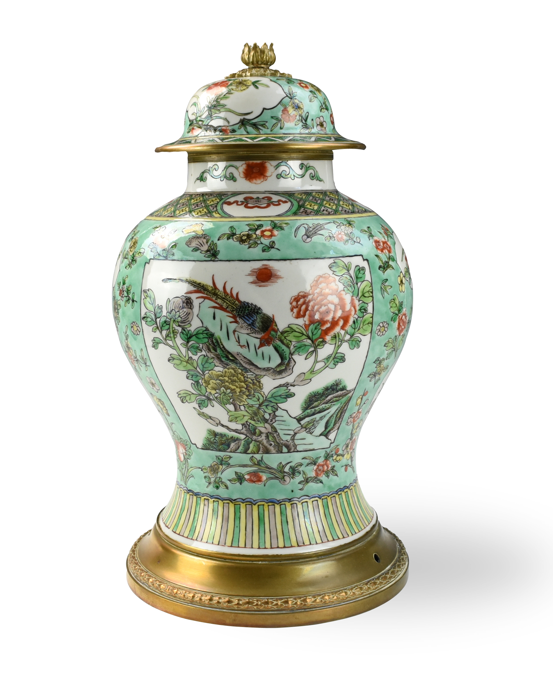 Appraisal: CHINESE FAMILLE VERTE JAR COVER MAL GUANGXU P Chinese Guangxu