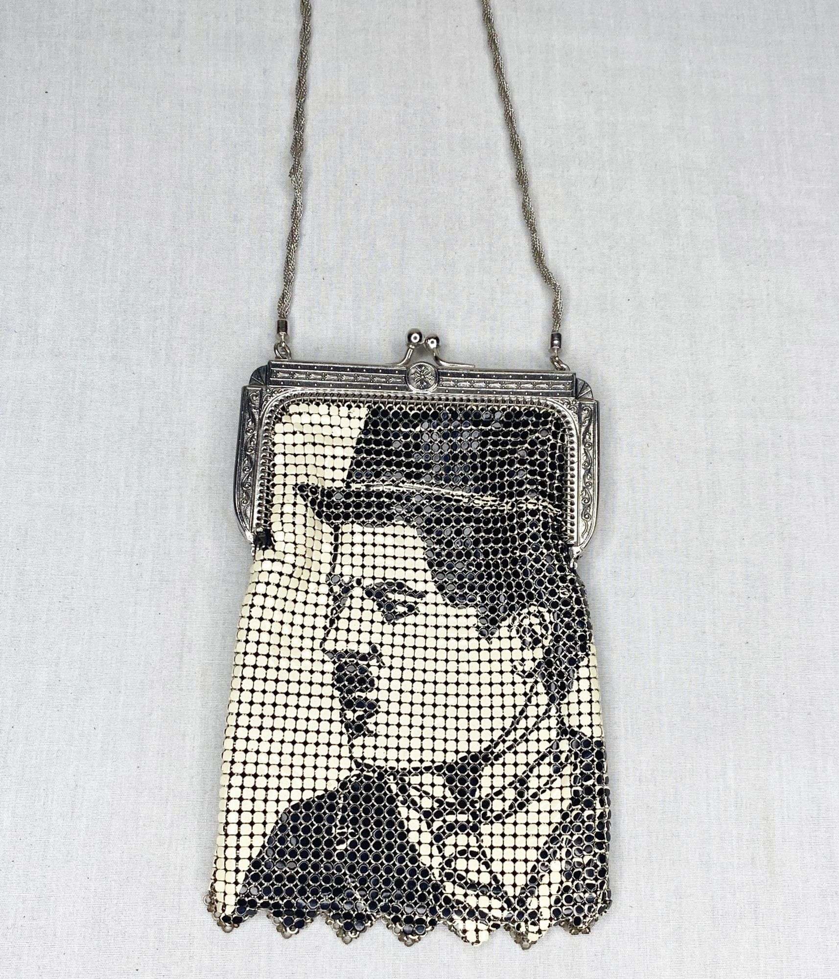 Appraisal: Whiting and Davis Enameled Mesh Charlie Chaplin Portrait Hand Bag