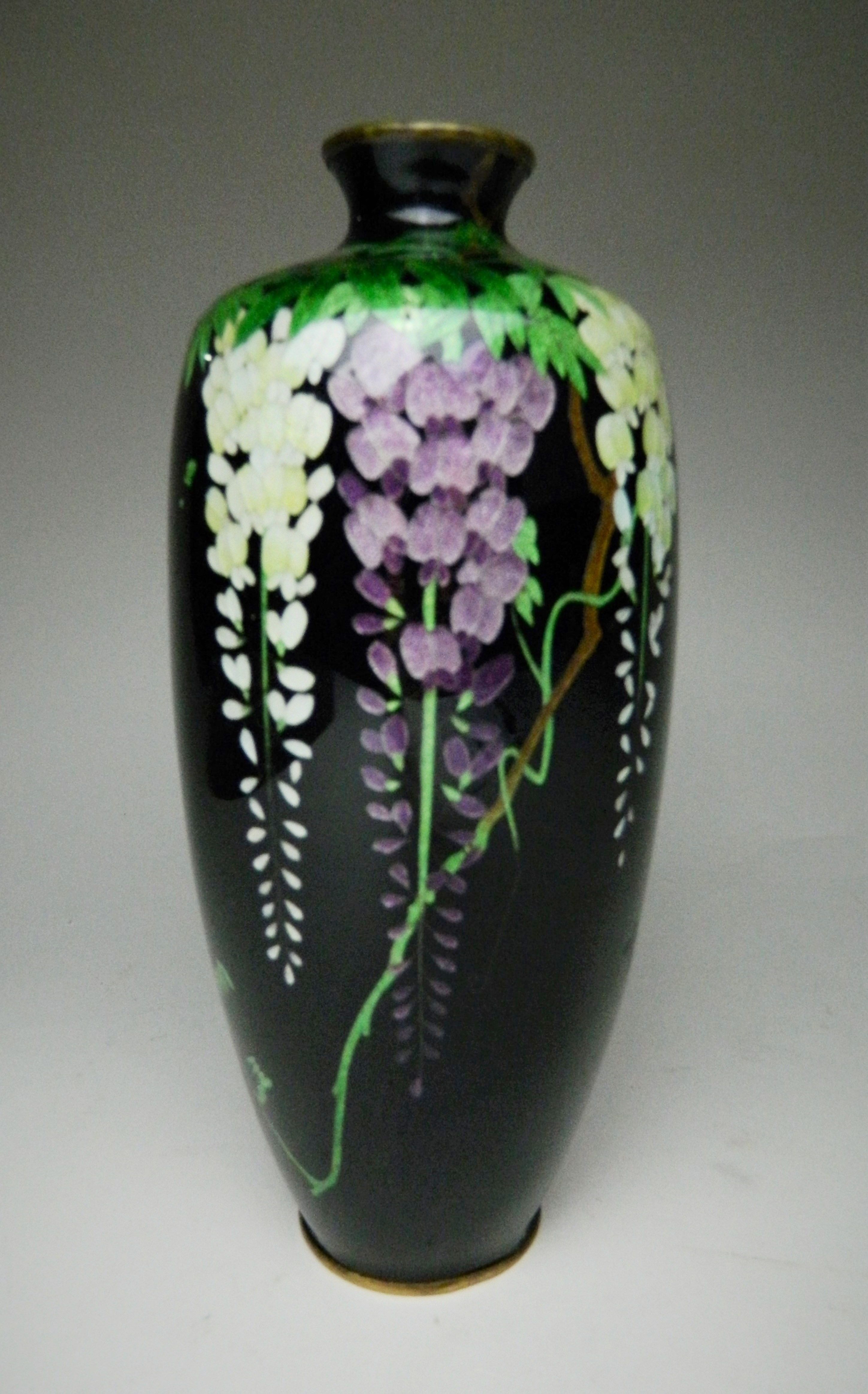 Appraisal: Ota Jinnoei cloisonne vase- wisteria motif in ginbari on cobalt