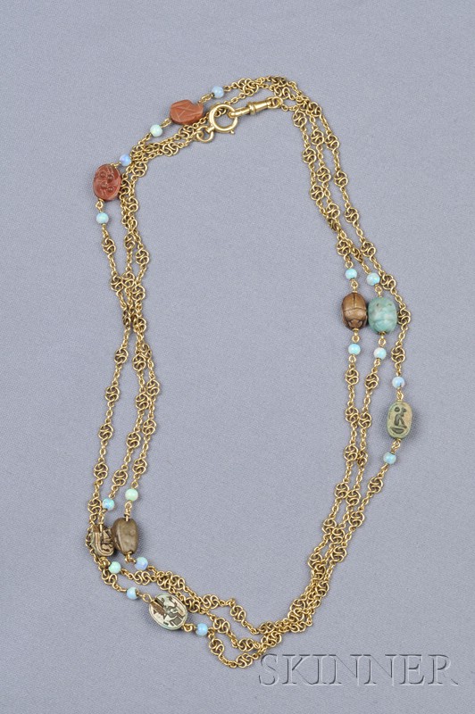 Appraisal: Antique kt Gold Scarab and Opal Chain composed of fancy