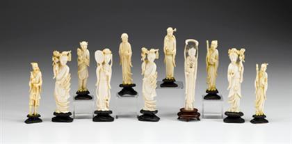 Appraisal: Eleven Chinese elephant ivory figures th century Comprised of a