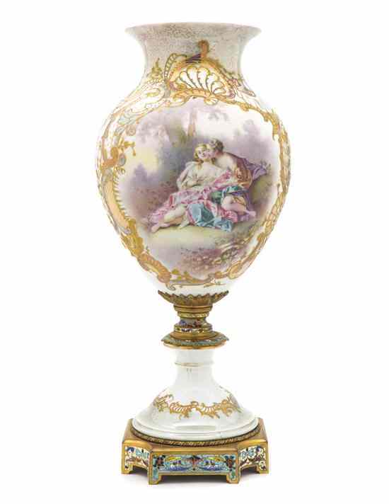 Appraisal: A Sevres Style Gilt Metal and Champleve Mounted Porcelain Vase