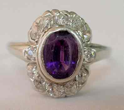 Appraisal: Amethyst diamond and platinum ring with an oval cut and