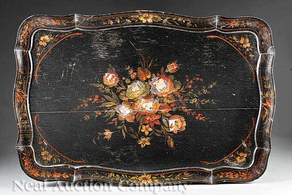 Appraisal: A Large Mother-of-Pearl Inlaid Lacquered Tray floral reserve in x