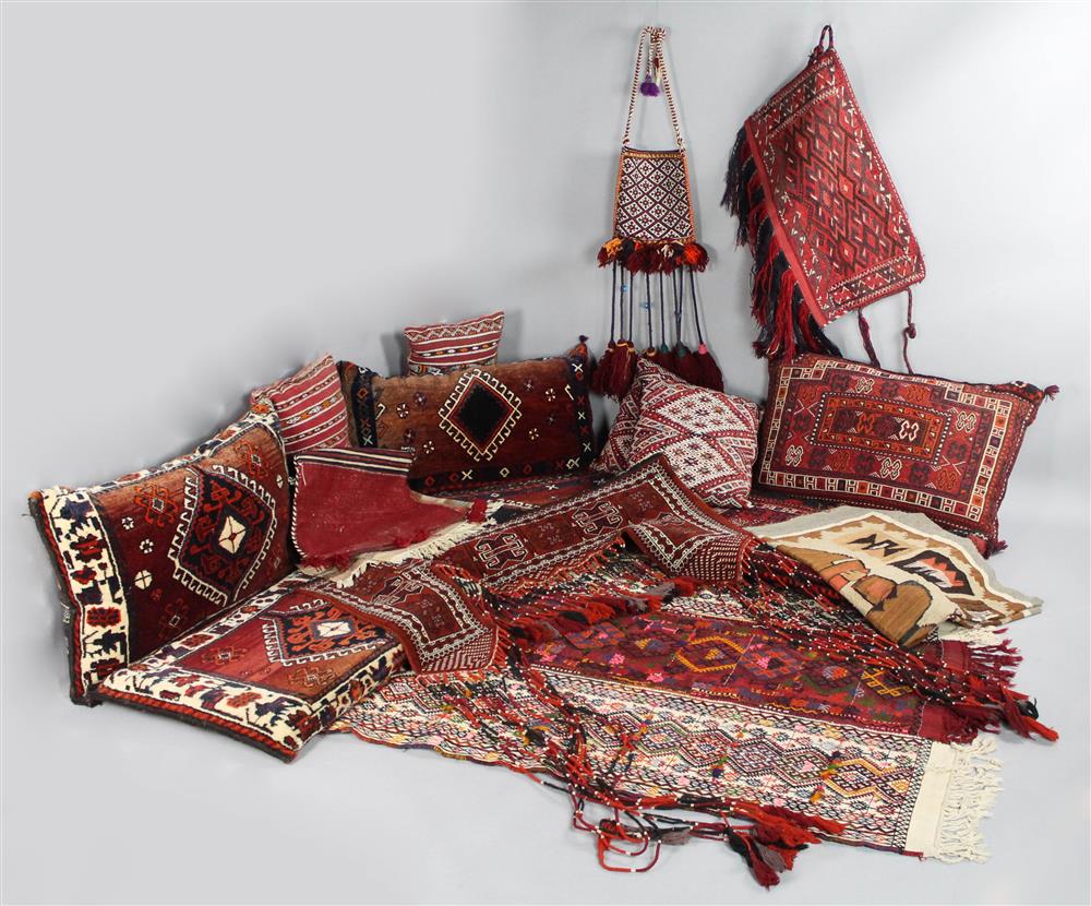 Appraisal: LARGE GROUP OF MISCELLANEOUS TRIBAL RUGS AND WALL HANGINGS CAMEL