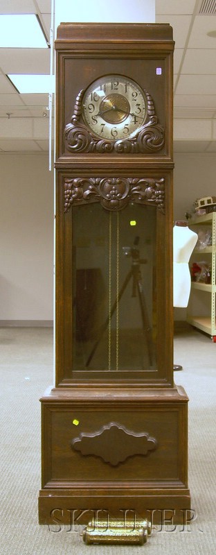 Appraisal: Victorian Oak Tall Clock Germany with applied carving round Arabic