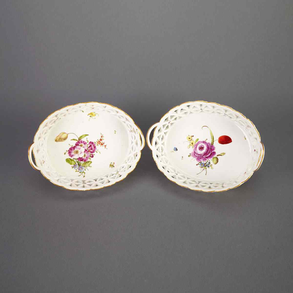 Appraisal: Pair of Ludwigsburg Two-Handled Oval Baskets c Length cm Length