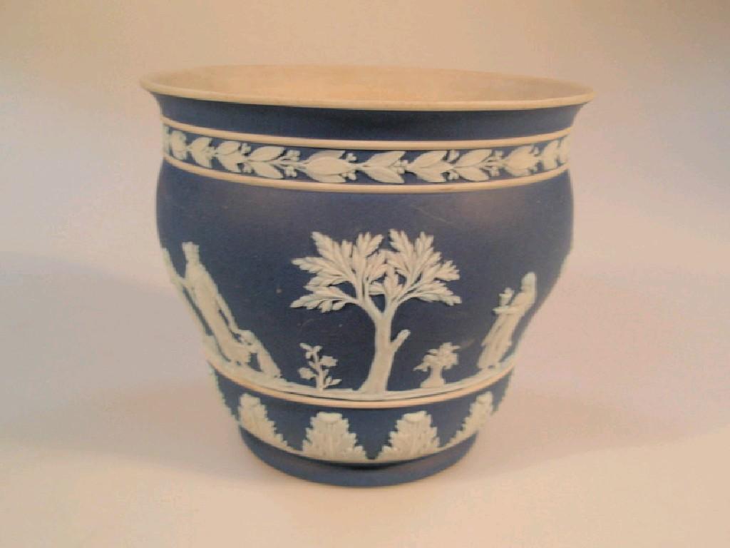 Appraisal: A Wedgwood blue jasper jardiniere decorated in relief with neo-classical