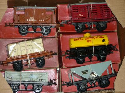 Appraisal: Six Hornby goods trucks N E brake van N E