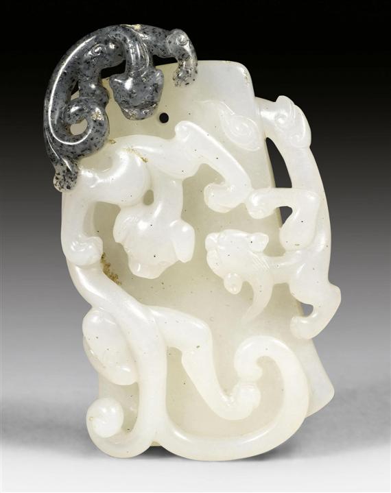 Appraisal: A FINE WHITE JADE PENDANT WITH THREE QILONG ONE OF