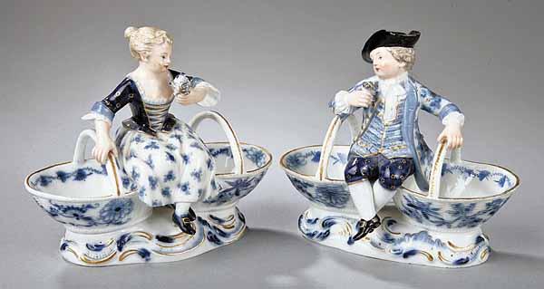 Appraisal: A Pair of Meissen Gilt-Decorated Blue and White Porcelain Figural