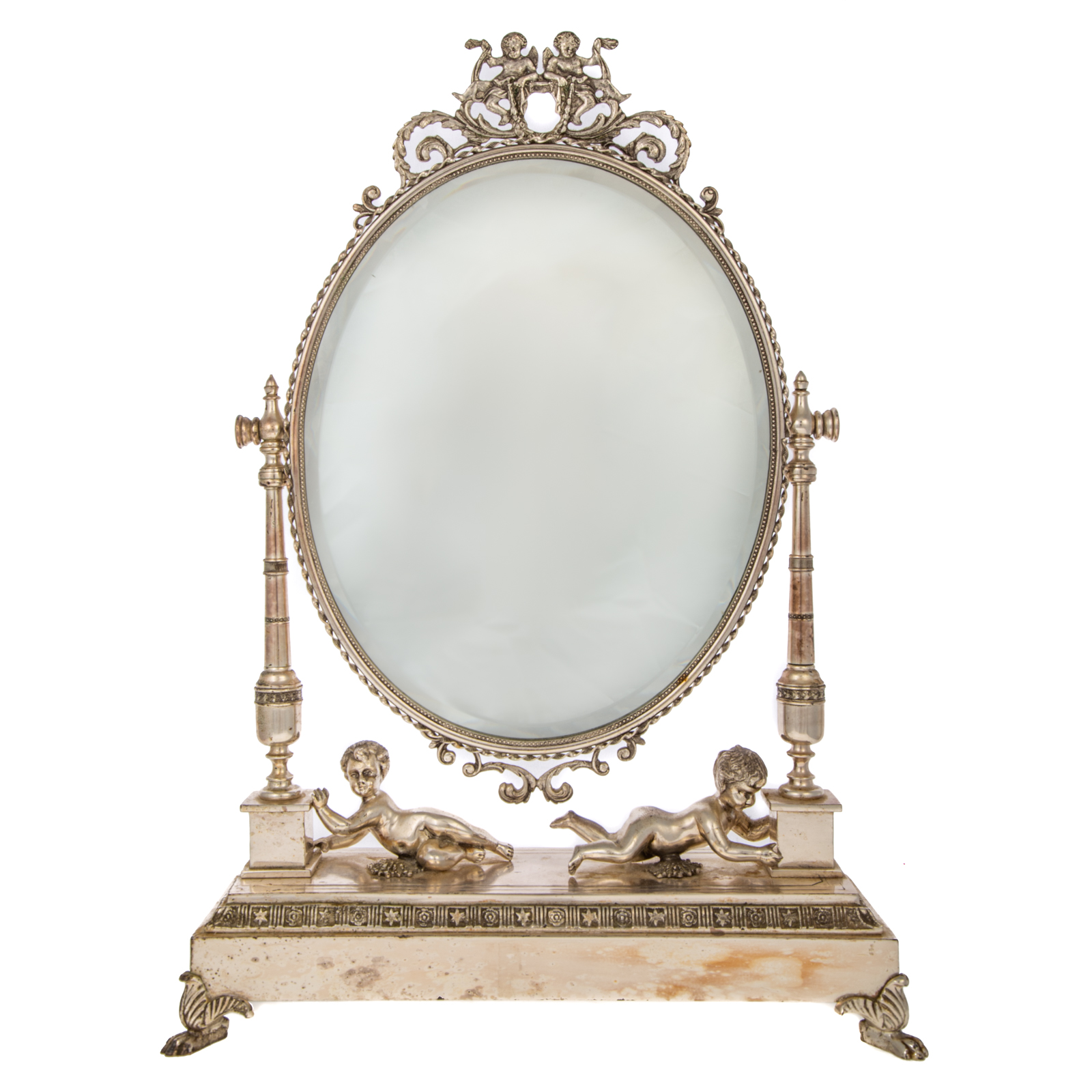 Appraisal: CONTINENTAL STYLE SILVER PLATED DRESSING MIRROR Late th early th