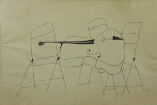 Appraisal: SHAHN Ben Ink on Paper Chairs and Bass Violin Signed