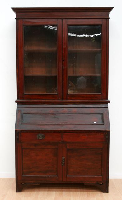 Appraisal: An Edwardian stained pine bureau bookcase x x cm