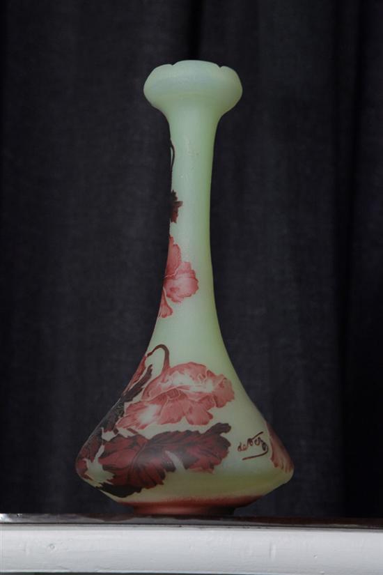 Appraisal: DE VEZ CAMEO GLASS VASE Tapered form having Poppy decoration