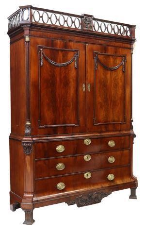 Appraisal: Dutch Neoclassical mahogany linen press armoire early th c pierced