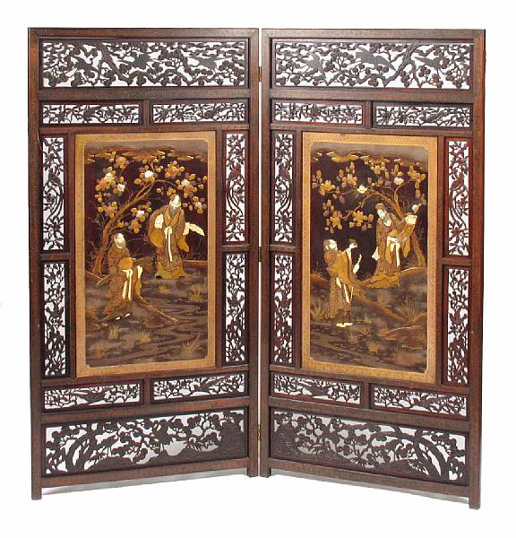 Appraisal: A Japanese inlaid lacquer and hardwood floor screen height ft