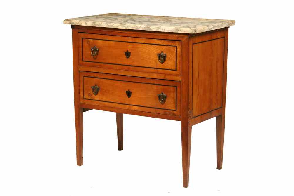 Appraisal: FRENCH COMMODE - French Empire Period Two-Drawer Fruitwood Marble top