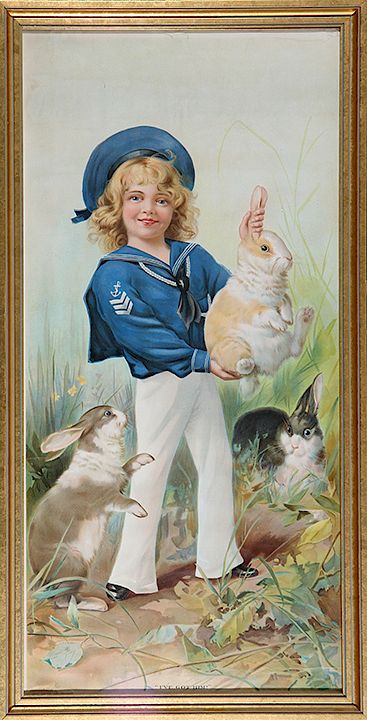 Appraisal: Young Child with Rabbit Exclusive on Bidsquare A dated litho