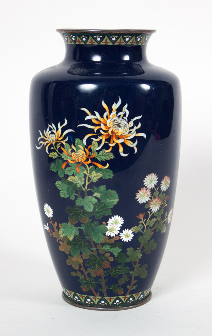 Appraisal: Hayashi Kiyoe cloisonne enamel vase circa dark blue ground with