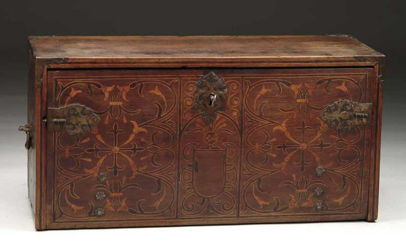 Appraisal: EARLY CONTINENTAL INLAID TABLE CABINET Rectangular cabinet probably set on