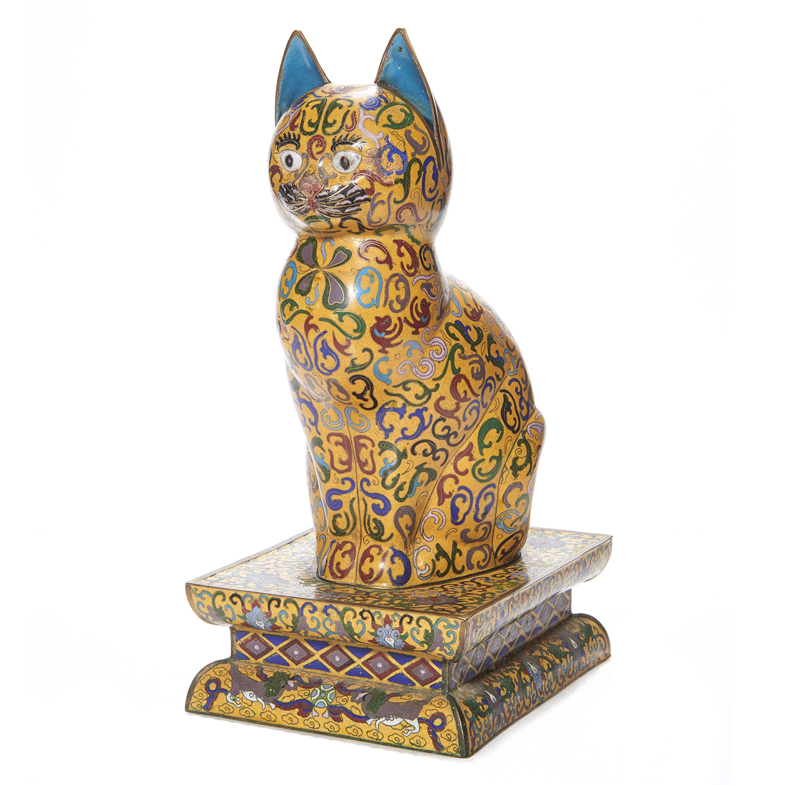 Appraisal: CHINESE CLOISONNE ENAMEL CAT Chinese cloisonne enamel cat h