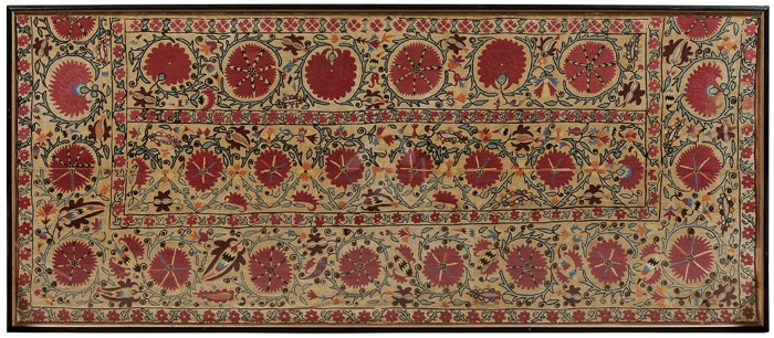 Appraisal: Embroidered Suzani Panel Uzbekistan th century rows of embroidered large