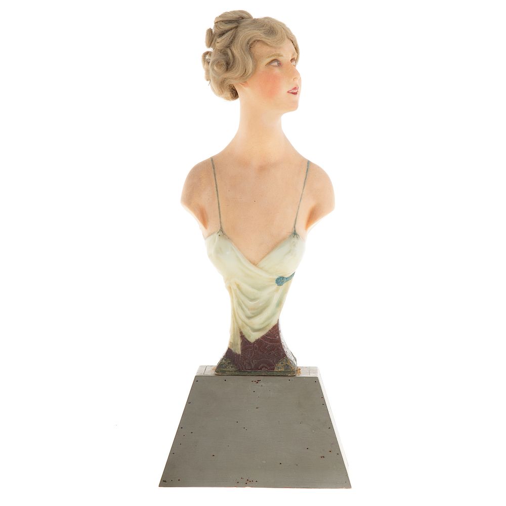 Appraisal: French Art Deco Miniature Female Painted Wax Bust circa s-