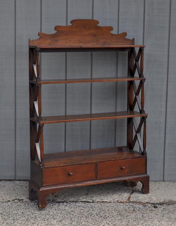 Appraisal: English Mahogany Four Tier Wall Etagere having X form supports