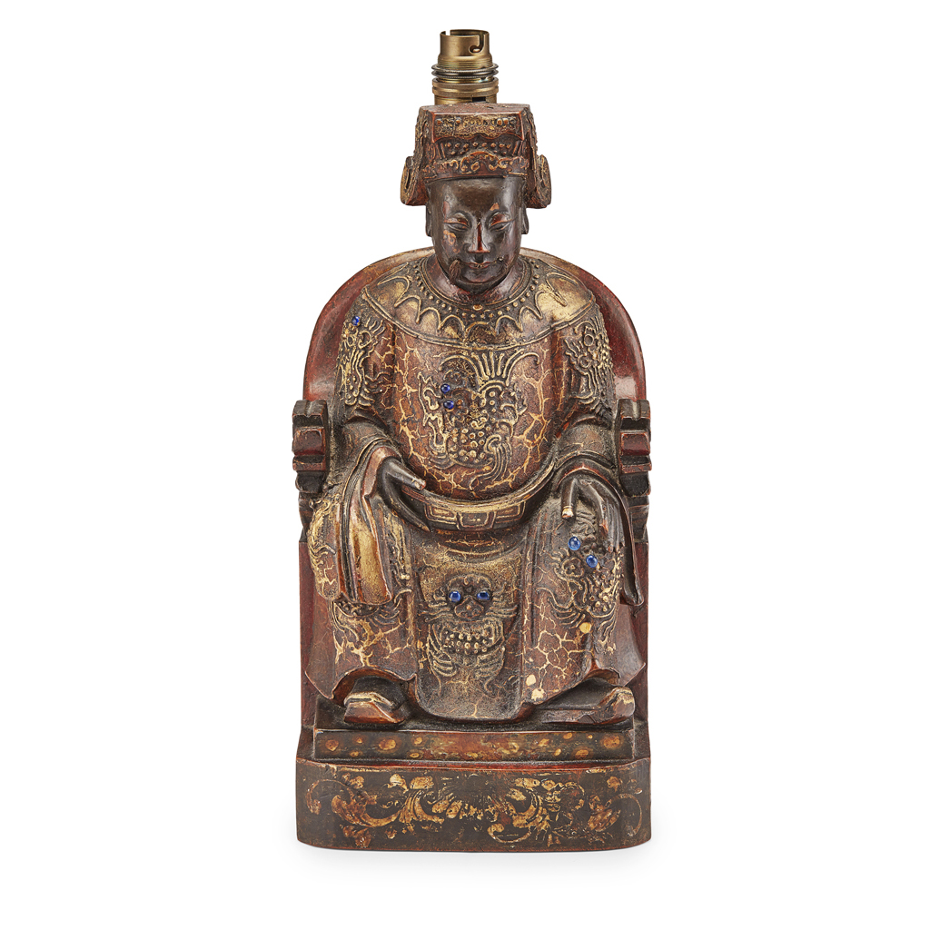 Appraisal: LACQUERED WOOD FIGURE OF AN OFFICIAL QING DYNASTY TH TH